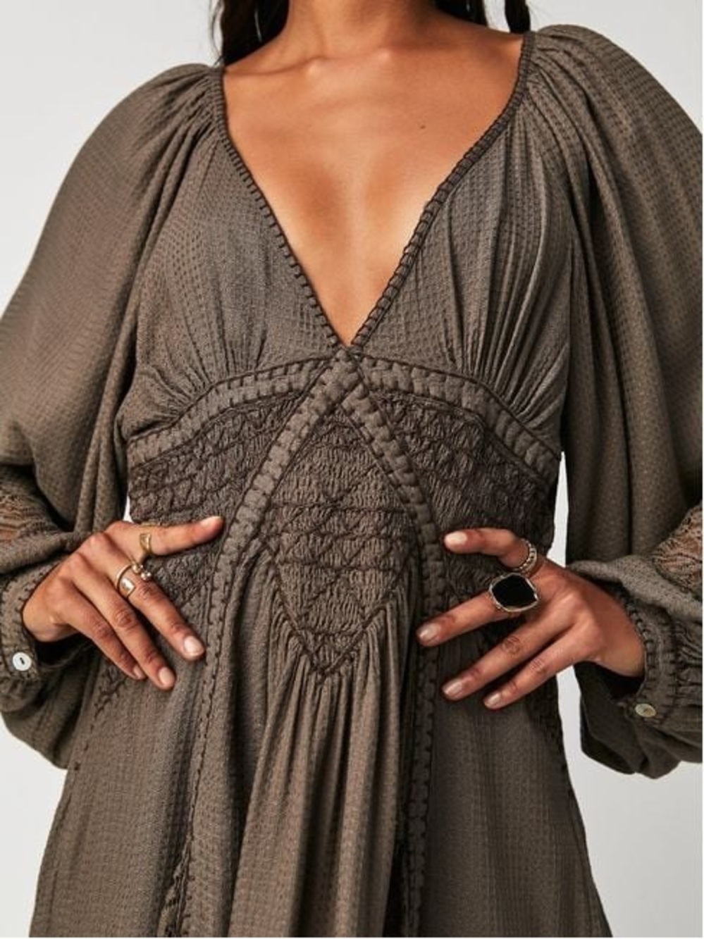 Free People SouthWest Lace Women’s Olive Boho Maxi Dress with Lace Insets - Picture 3 of 8